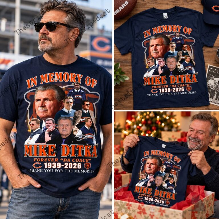 Navy blue Mike Ditka memorial tribute t-shirt for Chicago Bears fans