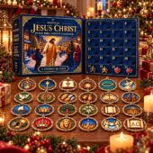 24-Day Jesus Christ Bible advent calendar with gold ornaments from TheStripedcat