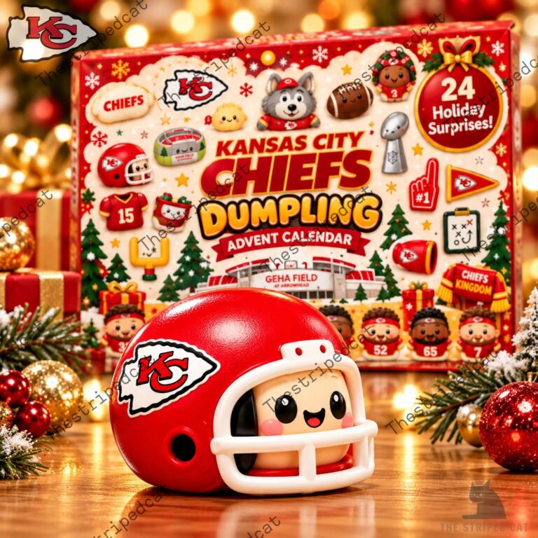 Kansas City Chiefs Dumpling advent calendar with a decorative player figurine in front.