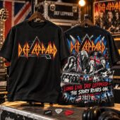 Def Leppard music band graphic t-shirt featuring logos and concert photography