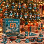 Miami Dolphins 60th anniversary advent calendar with collectible ornaments and merchandise from TheStripedcat.