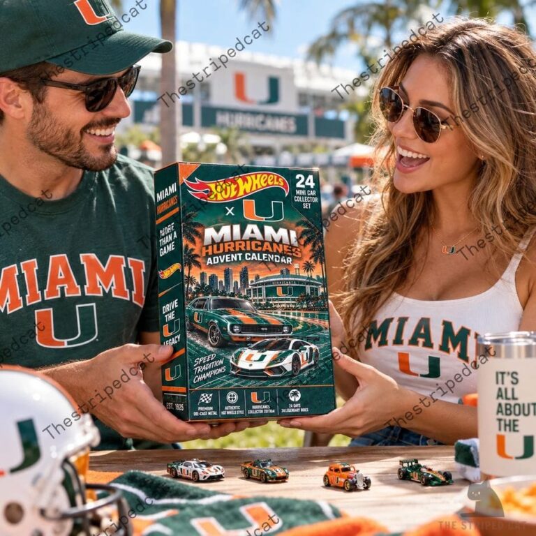 Couple showing off Miami Hurricanes Hot Wheels Advent Calendar from TheStripedcat