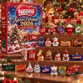 Nestlé 2026 Advent Calendar featuring 24 miniature brand ornaments.
