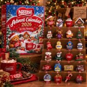 Nestle 2026 Advent Calendar featuring 24 festive chocolate-themed ornaments