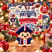 New England Patriots dumpling advent calendar with a mascot figurine.