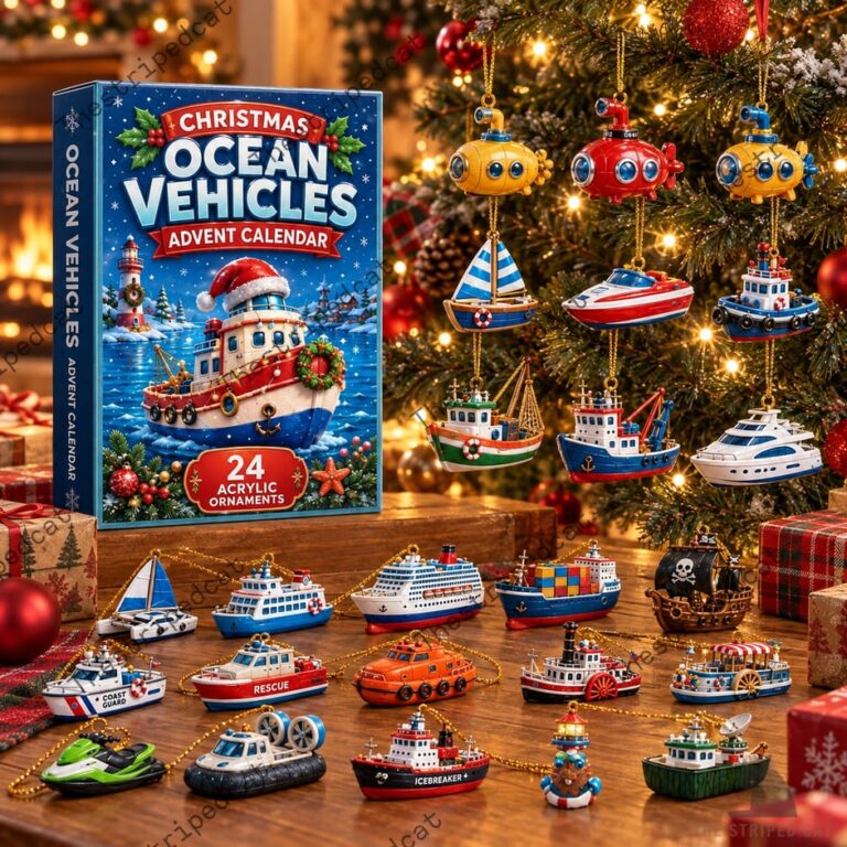Christmas Ocean Vehicles advent calendar with 24 acrylic ship and boat ornaments by TheStripedcat