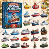 Christmas Ocean Vehicles advent calendar featuring 24 maritime themed ornaments