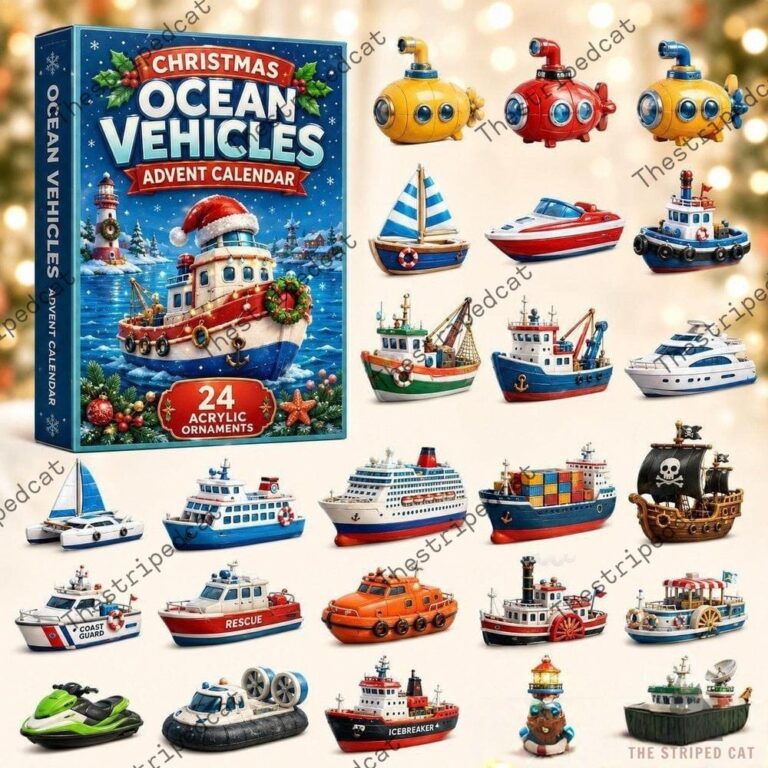Christmas Ocean Vehicles advent calendar featuring 24 maritime themed ornaments