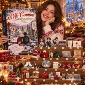 Off-campus Advent Calendar 2026 24 Day Surprises 2 Woman posing with Off-Campus 2026 advent calendar set