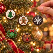 Oreo Christmas Advent Calendar 2026 Holiday 2 Set of five holiday cookie-themed ornaments hanging on a Christmas tree from TheStripedcat.