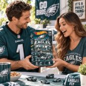 Couple opening a Philadelphia Eagles Hot Wheels advent calendar at TheStripedcat