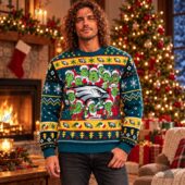 Philadelphia Eagles Grinch Ugly Christmas Sweater – Santa Faces