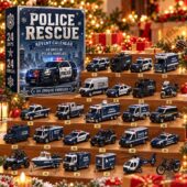 Police Rescue Advent Calendar featuring 24 toy police vehicles from TheStripedcat.