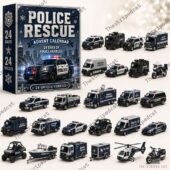 Police Rescue advent calendar with 24 toy police vehicles.