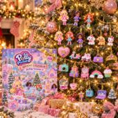 Polly Pocket 2026 holiday advent calendar with hanging ornaments on a decorated tree