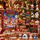 Rudolph the Red-Nosed Reindeer 2026 advent calendar with miniature figurines.