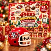 San Francisco 49ers themed dumpling advent calendar with a helmet-wearing character