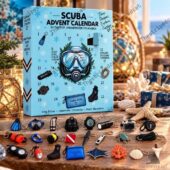 Scuba diving themed advent calendar with 24 underwater equipment keychains