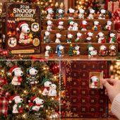 2026 Snoopy Holiday advent calendar featuring 24 collectible miniature ornaments from TheStripedcat.