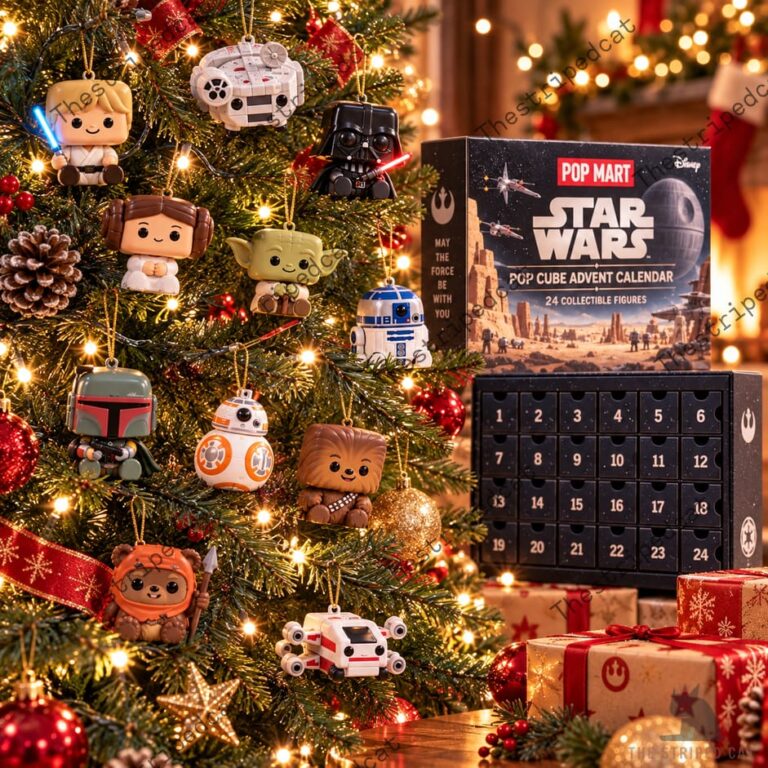 Star Wars Pop Cube Advent Calendar with character ornaments on a Christmas tree from TheStripedcat