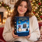 Woman holding Studio Ghibli 2026 advent calendar from TheStripedcat