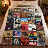 Tom Petty Sherpa Blanket A Tribute To Heartland Rock Legends Blanket 1 Tom Petty album cover collage blanket on a bed