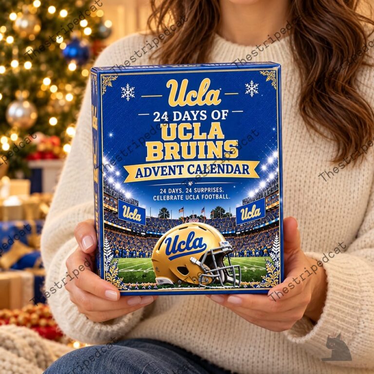 Person holding a blue UCLA Bruins 24-day advent calendar during the holidays.