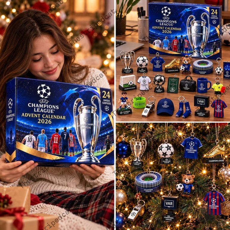 Woman holding UEFA Champions League 2026 Advent Calendar from TheStripedcat