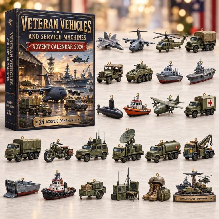 2026 Veteran Vehicles and Service Machines advent calendar with 24 acrylic vehicle ornaments.