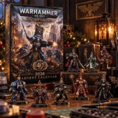 Warhammer 40,000 40th Anniversary 2026 Advent Calendar with miniature figurines